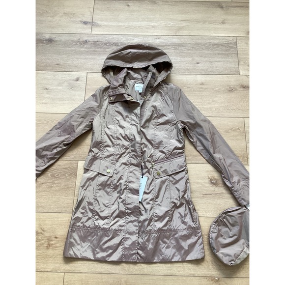 Cole Haan Jackets & Blazers - Cole Haan Signature Packable Raincoat Taupe Metallic Hooded Jacket Petite Small